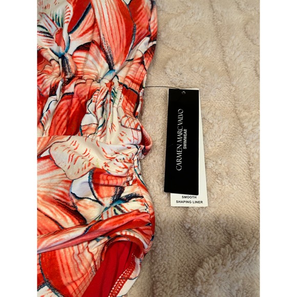 CARMEN MARC VALVO Printed Plunge-Neck Ruched One-Piece Swimsuit NWT 6 - Picture 5 of 7